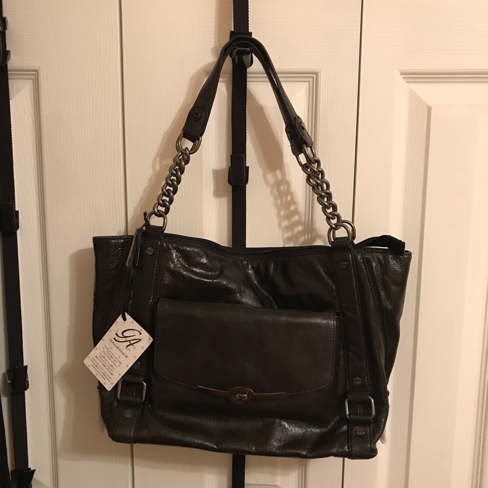 Grace Adele black leather bag & clutch